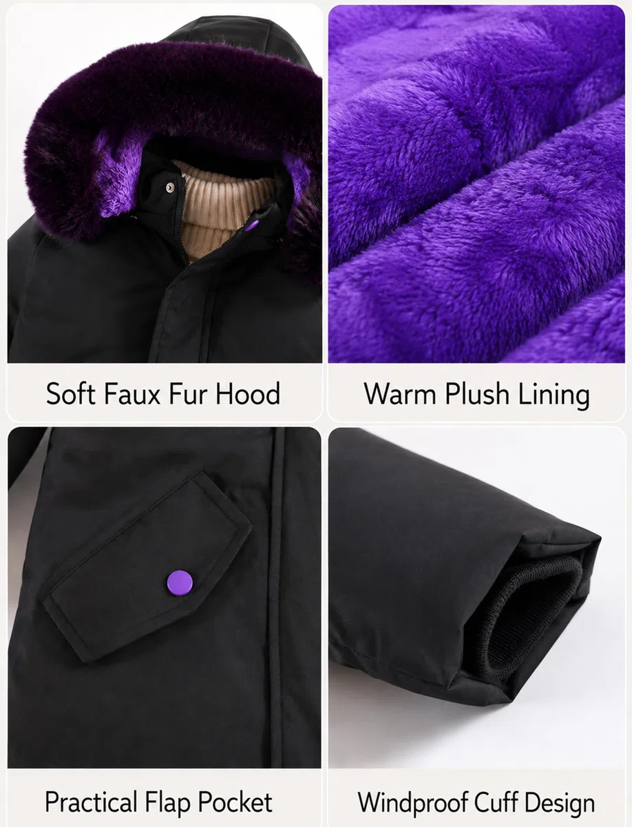 SEAUR Chaqueta Abrigo Invierno Niñas Chaqueta de Plumón Mi-Long Cazadoras Niña Parka Gruesa Cálida con Capucha/Capucha Extraíble Esquí Ropa 1-15 Años