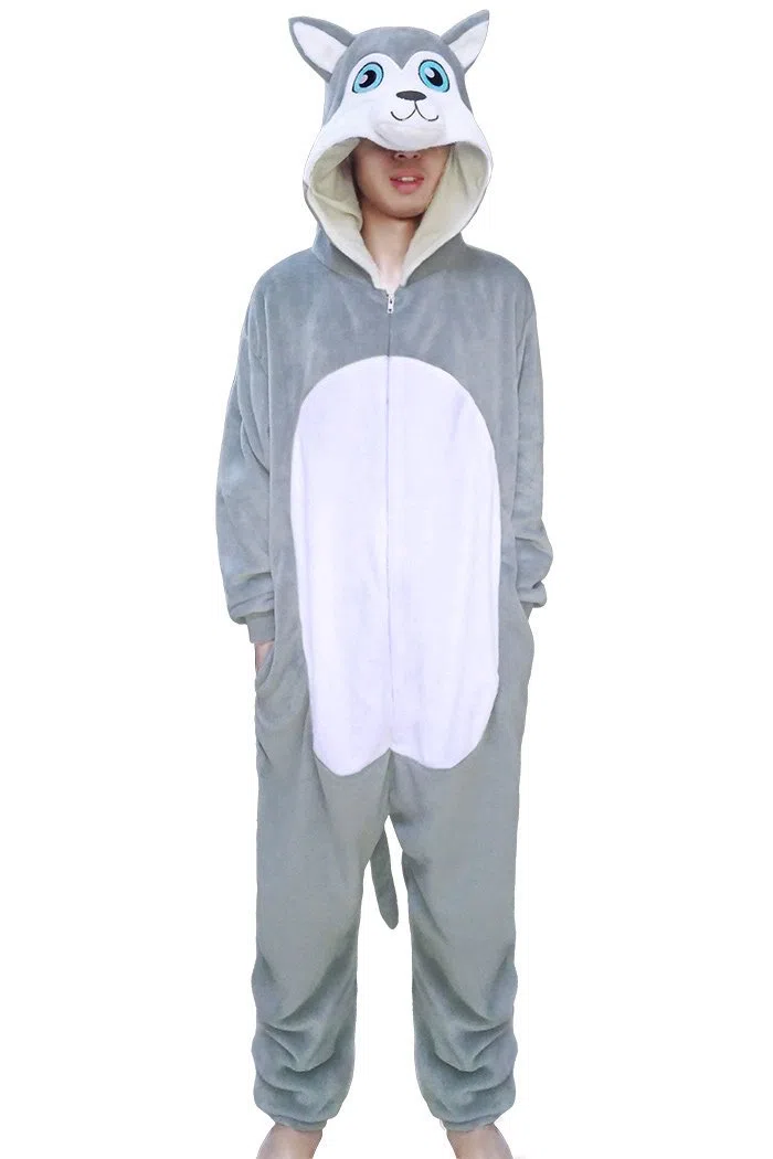 wotogold Pijamas de Perro Husky Animal Trajes de Cosplay Adultos Unisex