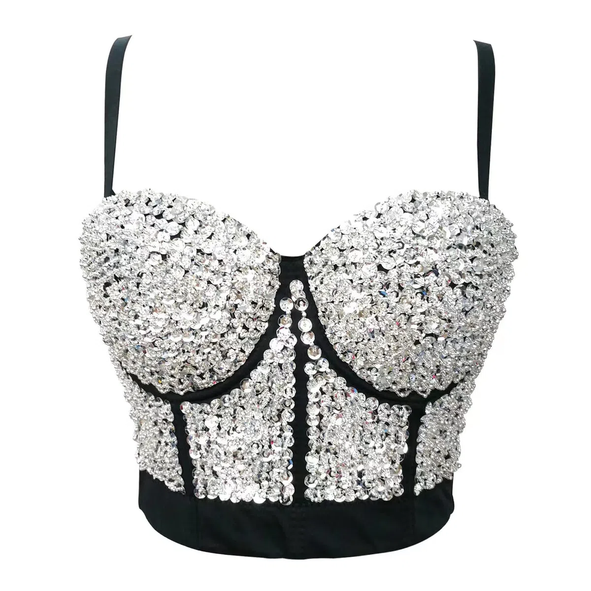 Mujer Corsé ajustado y blusa de ombligo con lentejuelas