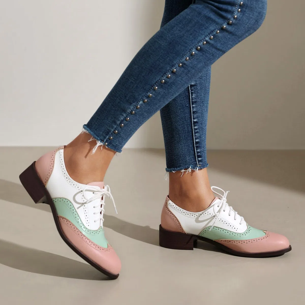 Unisexo Oxford Zapatos Mujer Two Tone Perforated Wingtip Brogue