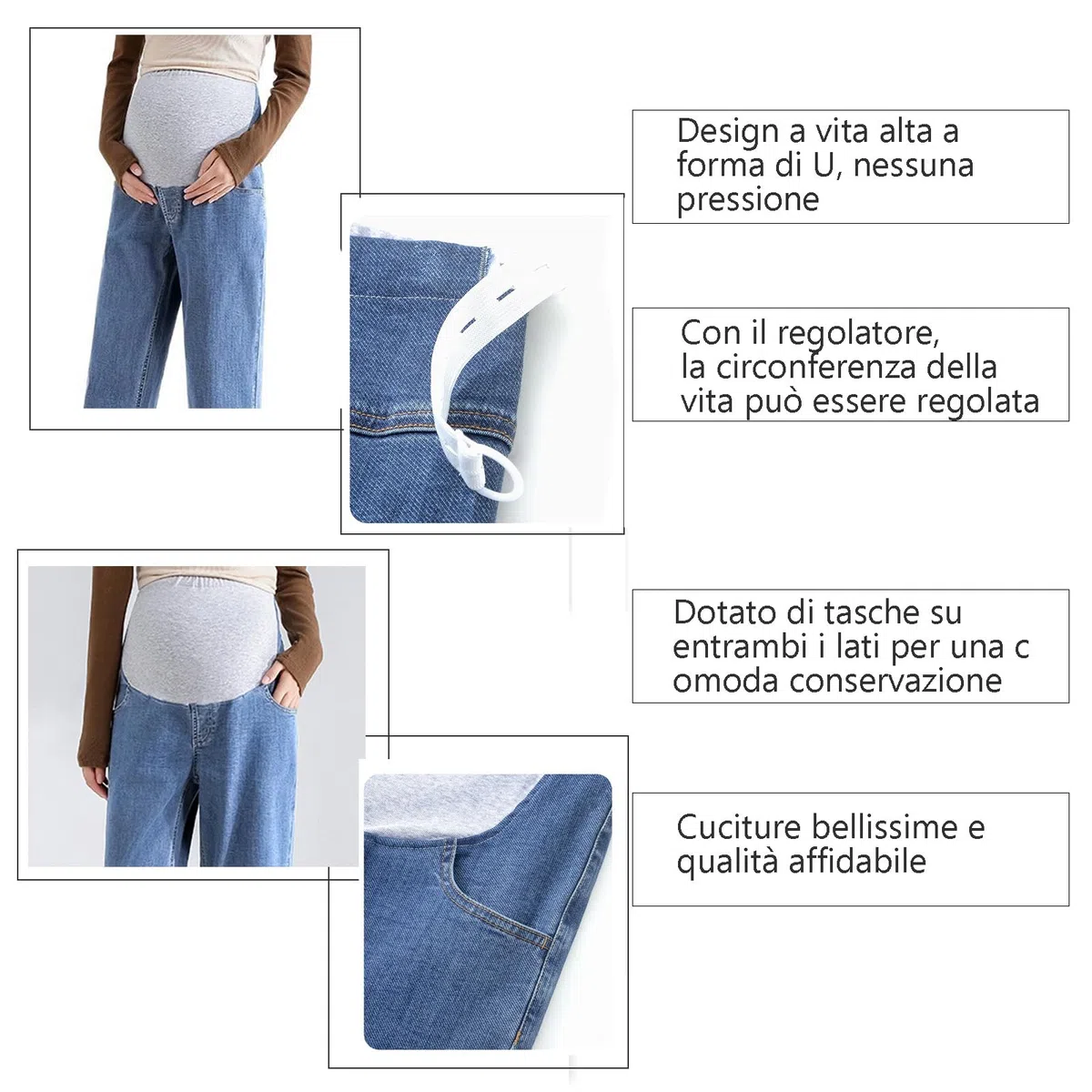 Jeans embarazada 7/8 Dad Fit Loose – Cintura ajustable, corte cómodo y deslumbrante, embarazo, perfectos para mujeres menores de 168 cm (modelo pata de elefante, oculta las imperfecciones)