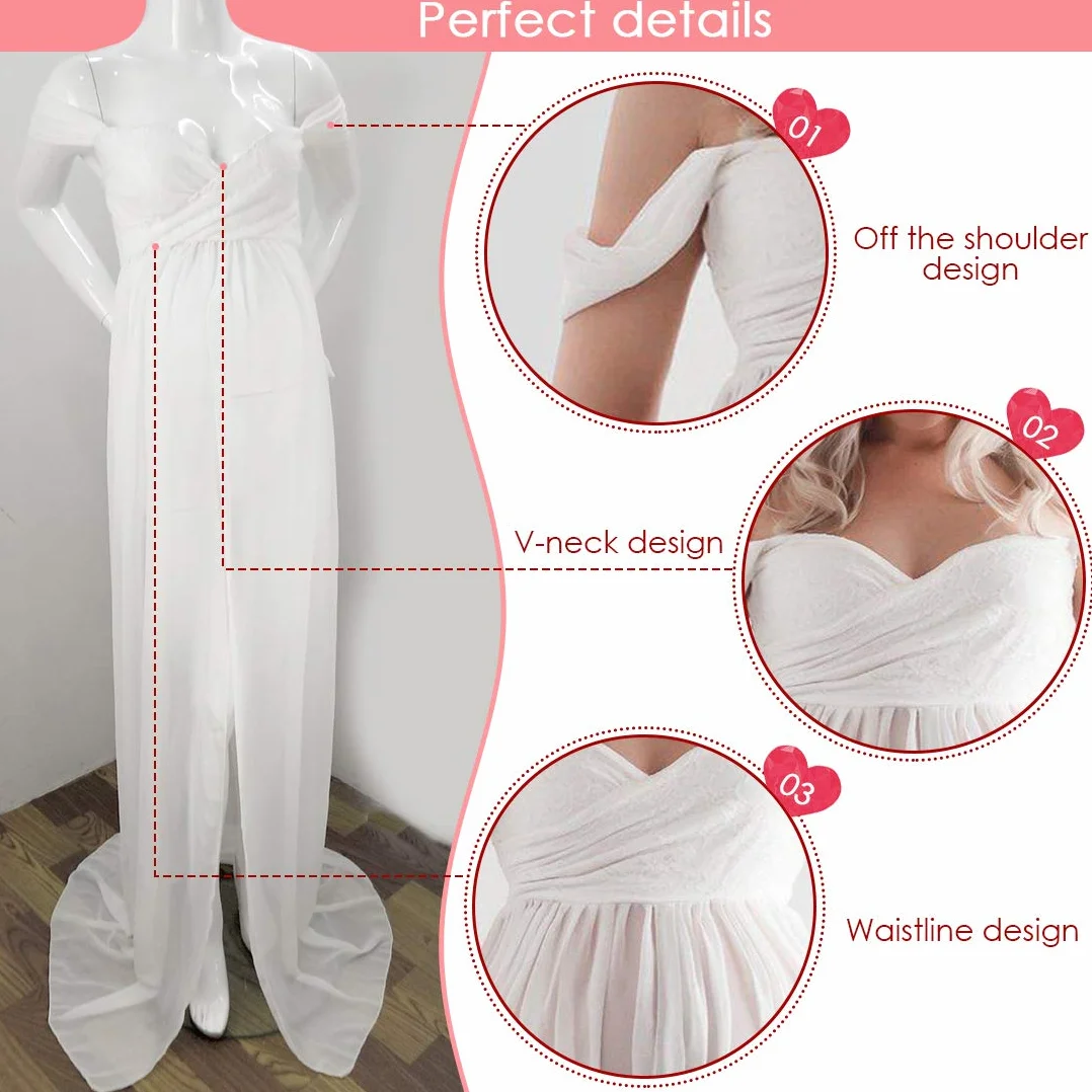 FEOYA - Vestido Embarazada Mujer para Fotografía Falda Larga Maternidad para Fotos Fiesta Regalos de Mamás Verano Vestidos Largos Premamá Ropa de Embarazo Elegante sin Tirantes Chifón