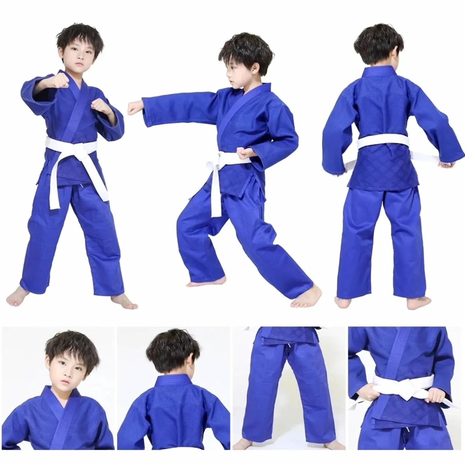 Trajes Judo Uniforme Profesional de Judo Gi for Artes Marciales, Kimono Blanqueado de Tejido único, Perfecto for competición o Entrenamiento con cinturón Blanco(White,XL-170CM)