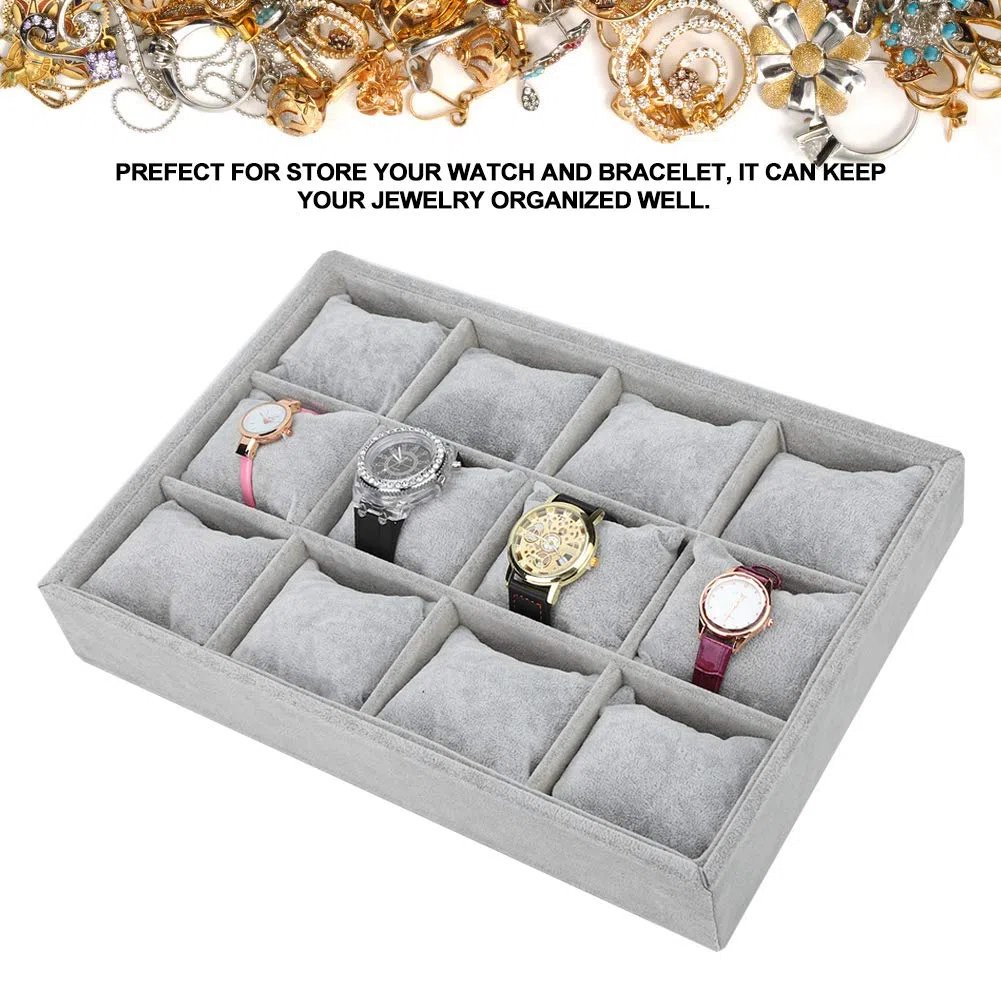 Tissting Bandeja de Reloj, Organizador Elegante de Joyas con 12 Ranuras y Almohadas Removibles, Soporte para Relojes y Pulseras, Caja de Exhibición Compacta para Hogar o Tiendas