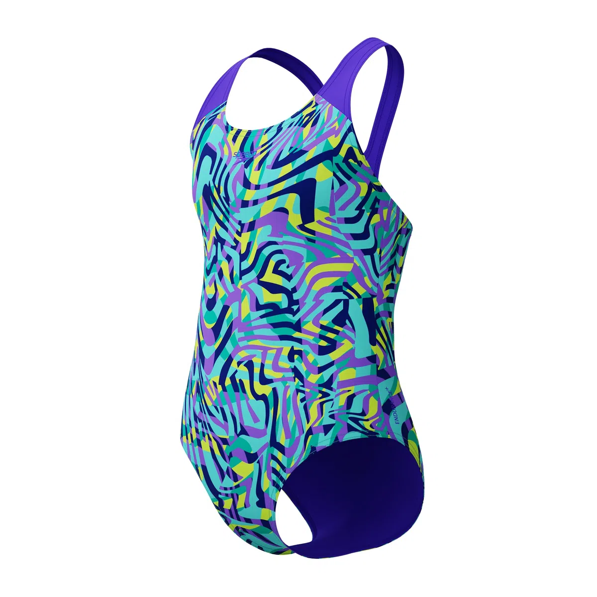 Speedo Traje de baño digital para niñas, color azul y morado