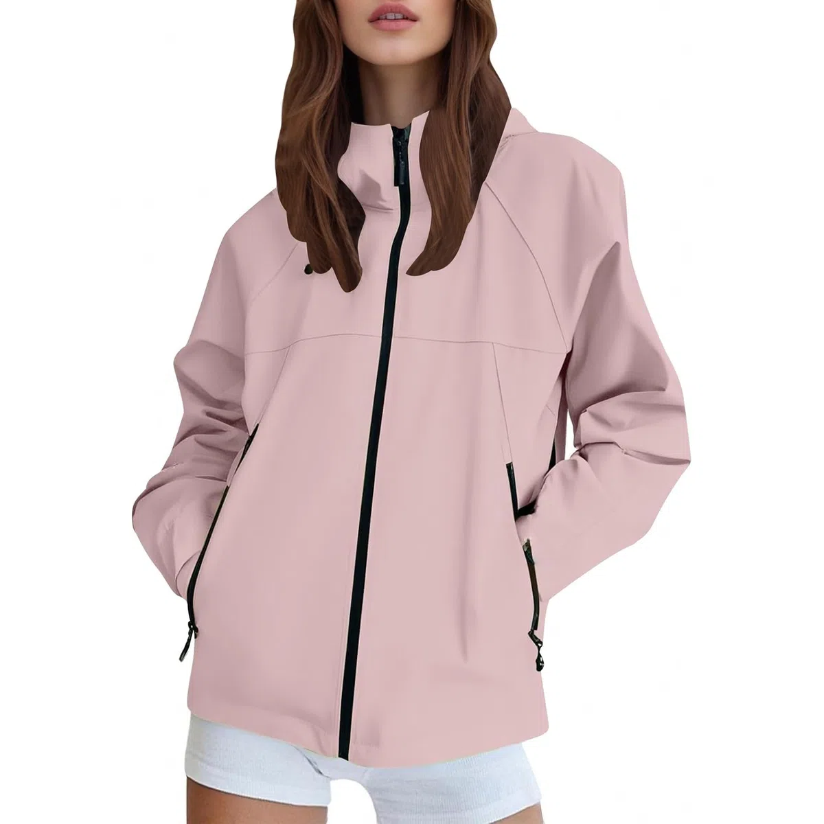 Generisch Chaqueta de punto para mujer, cortavientos, para mujer, abrigo softshell azul marino, Rosa., M