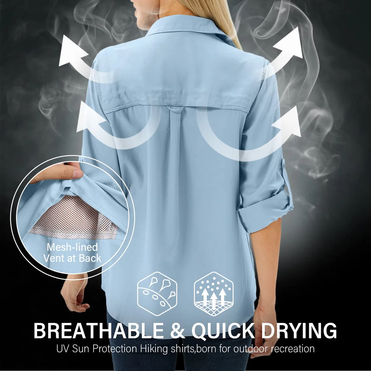 Camisa para mujer UPF 50+ UV, protección solar, ropa de safari, blusa de senderismo para mujer, manga larga, transpirable, para exteriores, fresca, de secado rápido, parte superior