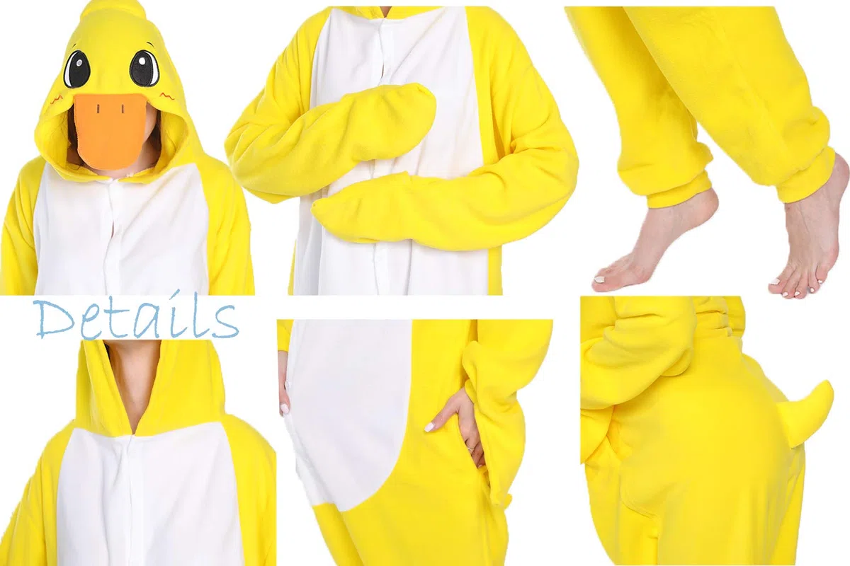Unisex Amarillo Pato Onesie para Adulto Adolescentes Halloween Animal Cosplay Disfraces Pijama de una Pieza