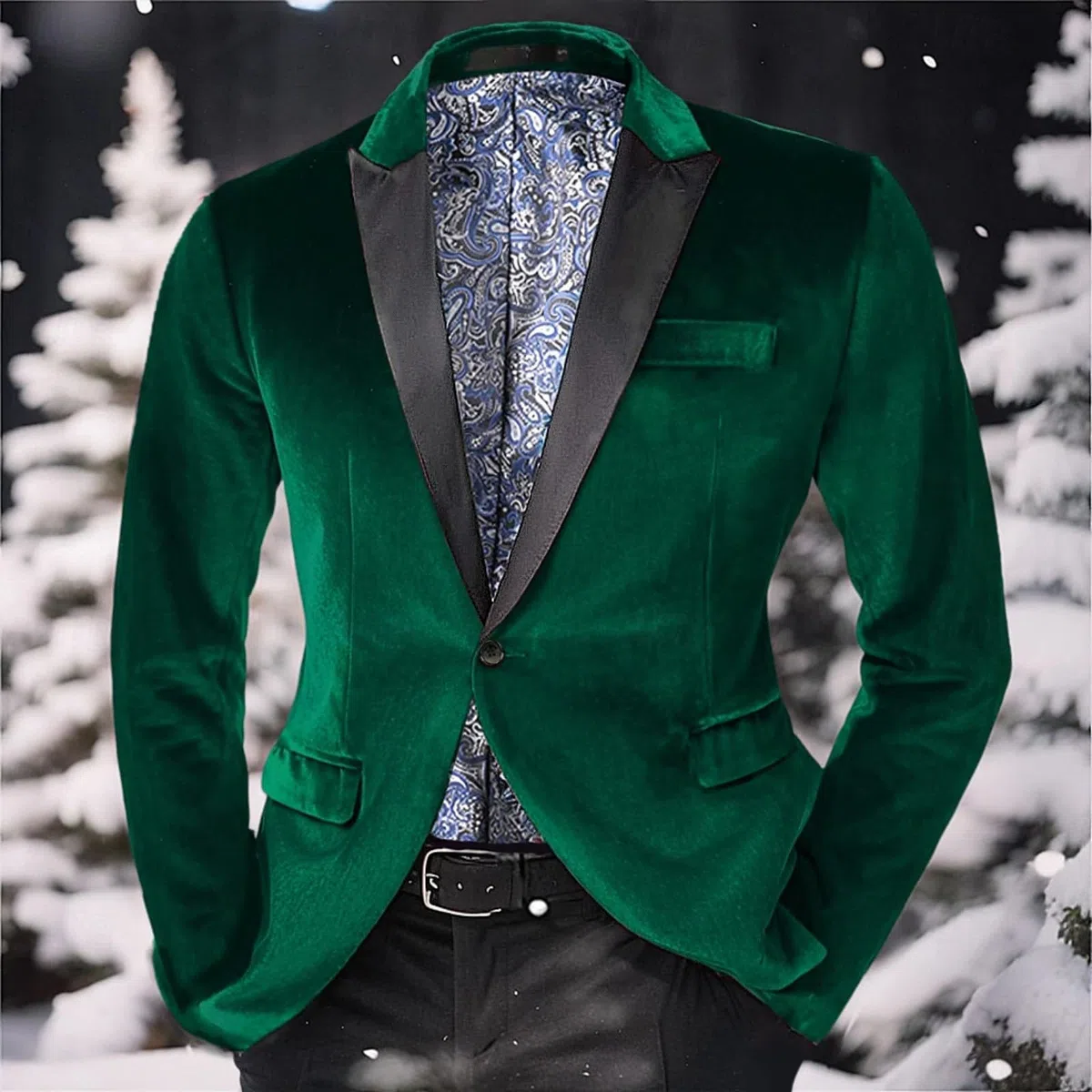 Generisch Americana de terciopelo para hombre, con un botón, color sólido, corte estrecho, chaqueta de traje para cena, baile de graduación, boda, chaqueta de traje de moda para el tiempo libre