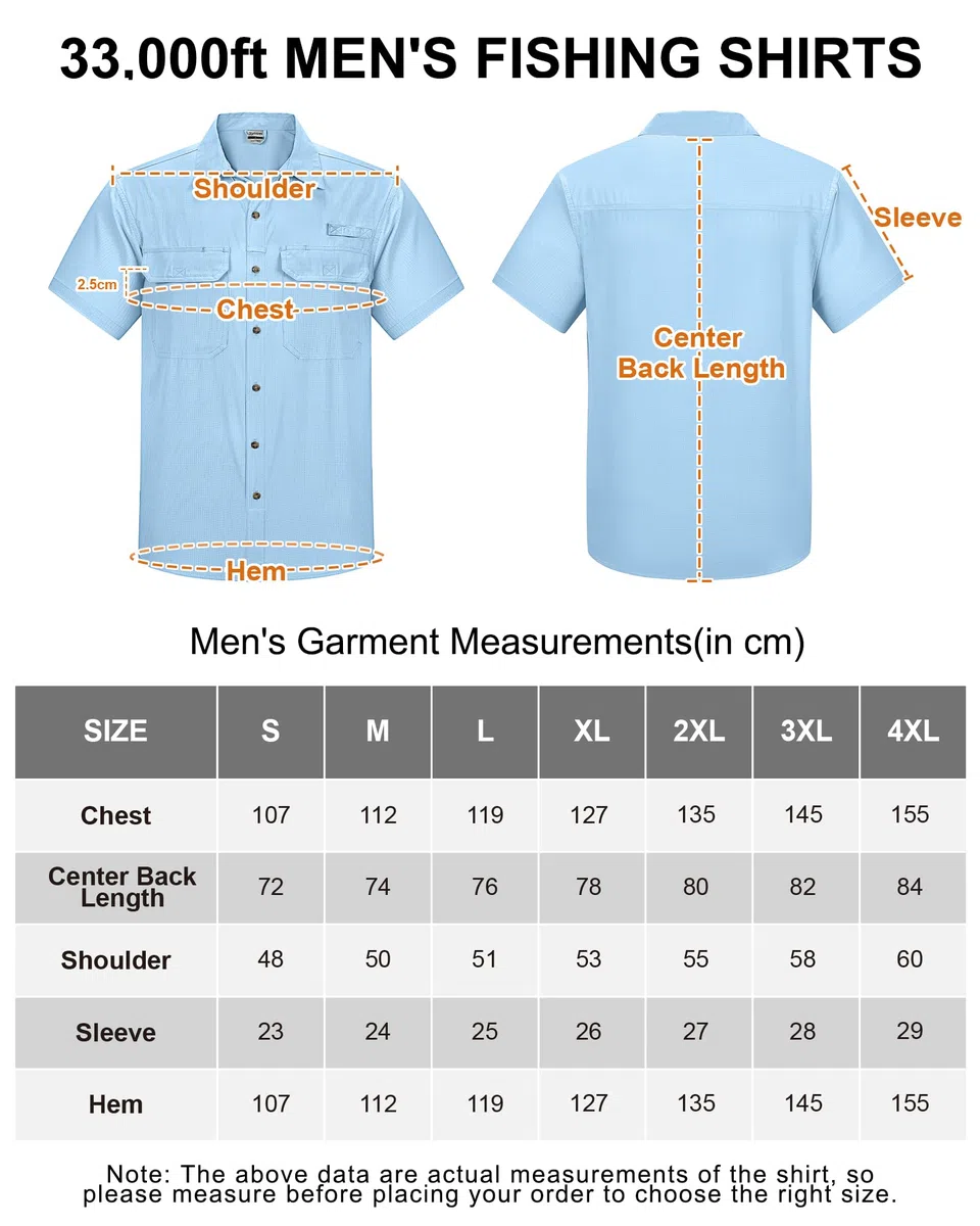 33,000ft Men's UPF 50+ UV Protection Short Sleeved Shirts Quick Dry Button Down Shirts Cooling Hiking Shirt for Travel Safari Fishing
