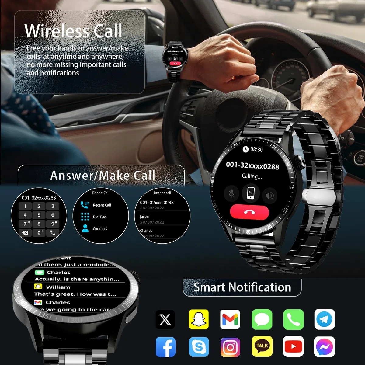 Reloj Inteligente Hombre, Smartwatch con Llamadas Bluetooth y Whatsapp Notificación, IP68 Smartwatch Hombre con Monitor de Ritmo Cardíaco y Sueño, Reloj Deportivo Actividad Android iOS
