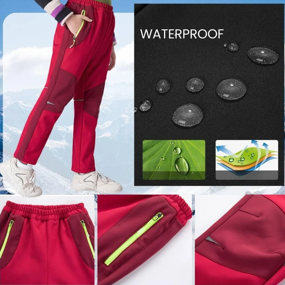 Pantalones softshell para niños, pantalones térmicos impermeables, a prueba de viento para niños y niñas, al aire libre, senderismo, ocio, pantalones de invierno al aire libre, pantalones de