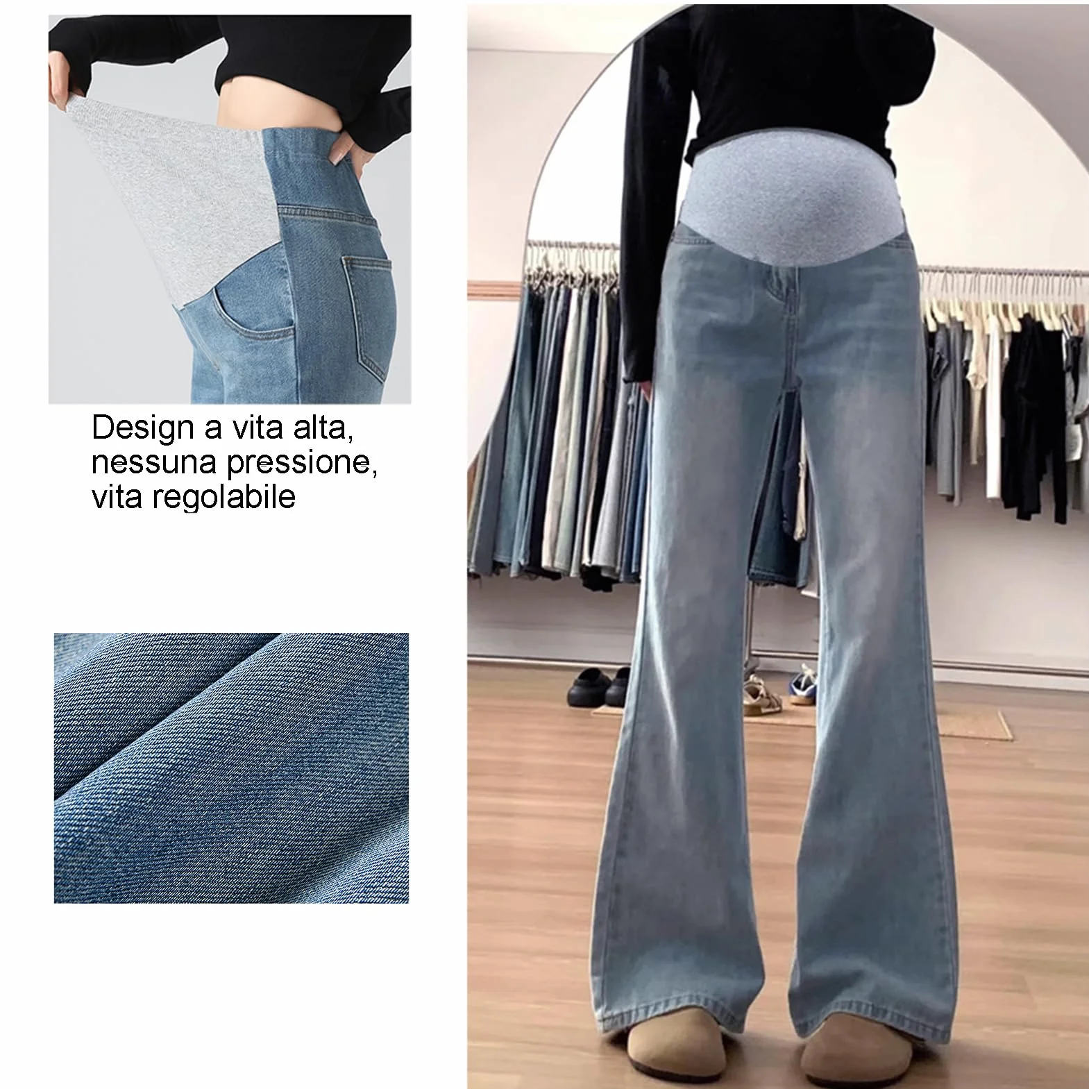 Vaqueros para embarazo con cintura ajustable – Life Comfort talla grande para mujeres menores de 170 cm, bolsillos utility