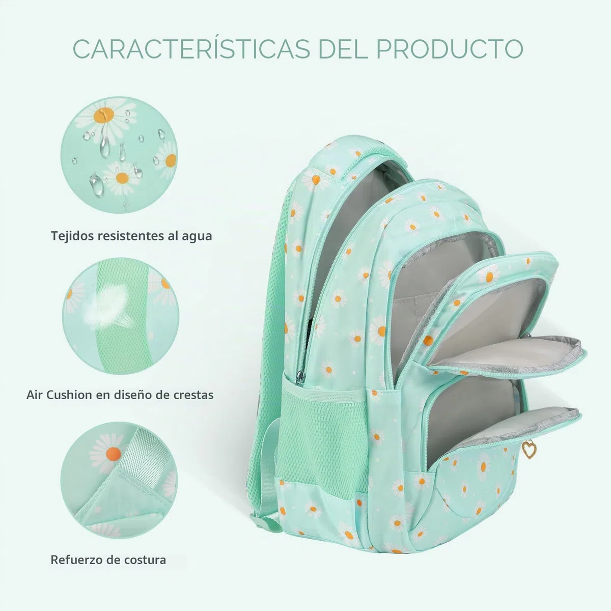 Juego de mochila escolar con estampado de margaritas, bolsa de almuerzo, estuche para lápices, 3 piezas, para adolescentes, niñas, niños, primaria, secundaria, resistente al agua, ligera