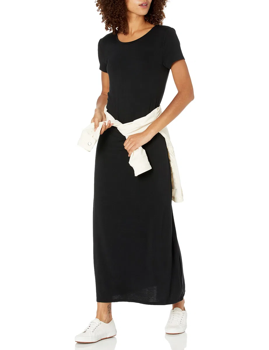 Amazon Essentials Mujer Vestido Largo de Manga Corta, Fluido
