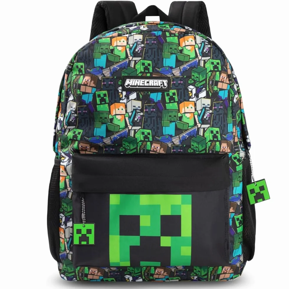 Minecraft Mochila multicolor de Steve & Creeper | Bolsa con cremallera y estampado gráfico para la vuelta al cole | Mochilas para niños | Merchandising infantil unisex