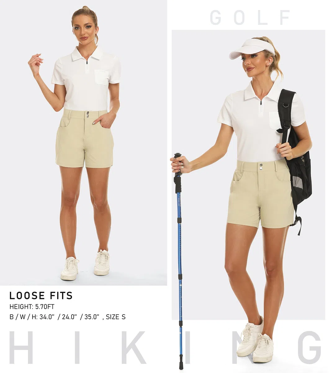 MoFiz Pantalones Cortos Mujer Shorts de Golf Senderismo Verano Outdoor Pantalón Corto Impermeables de Secado Rápido con Cinturón Elástico Incorporado