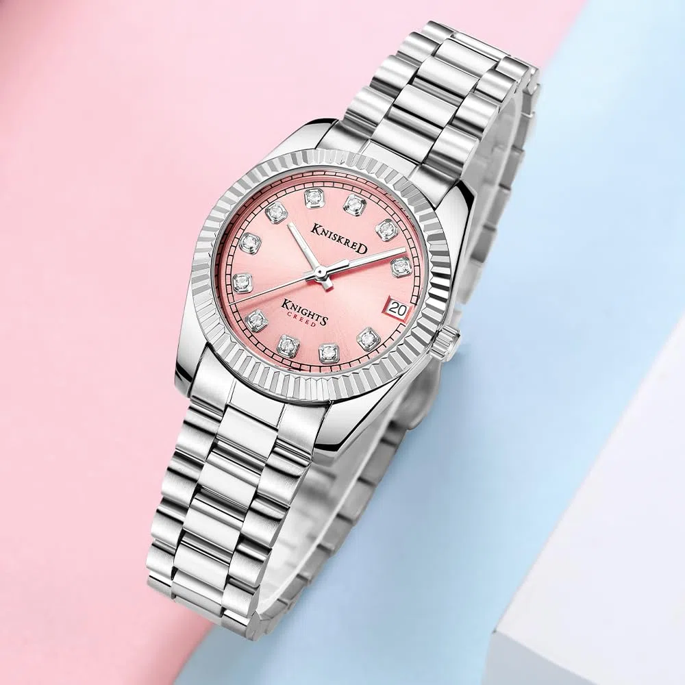 Reloj Clásico para Mujeres con Cristal de Cuarzo y Banda de Acero Inoxidable Sólido Vestido de Señoras Reloj Resistente al Agua