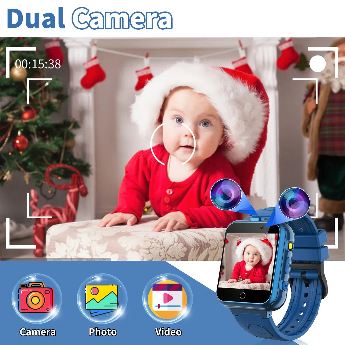 24 Juegos Reloj Inteligente Niño, Reloj Juegos Niños Niñas con Linterna, Podómetro, Dual Cámara, Despertador, MP3 Música, Calculadora, Reloj Inteligente Niño Niña de 4 a 12 Años Regalo de Cumpleaños