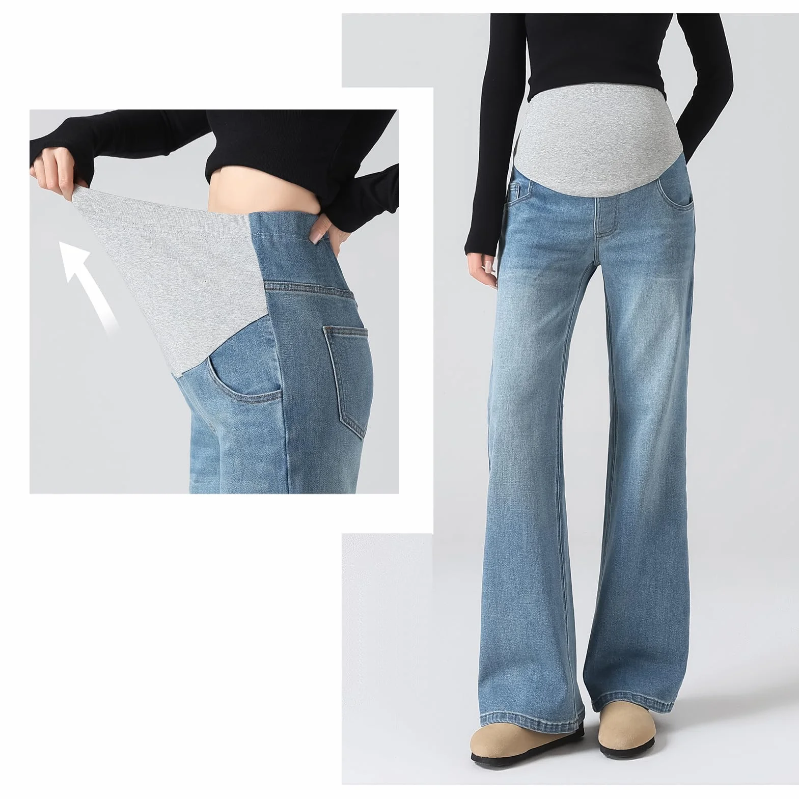 Vaqueros para embarazo con cintura ajustable – Life Comfort talla grande para mujeres menores de 170 cm, bolsillos utility