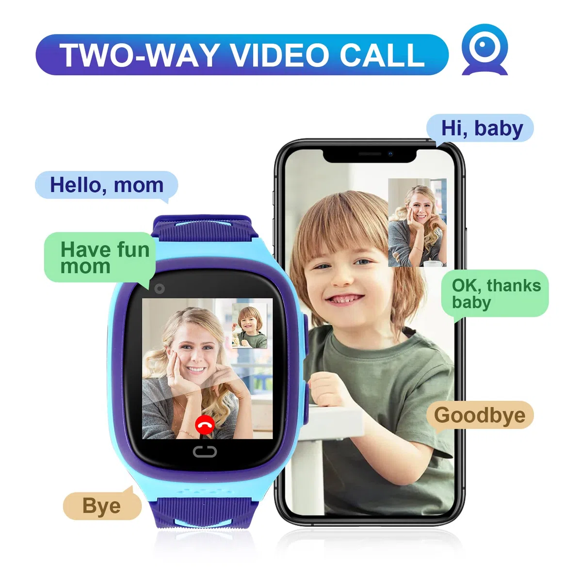 Reloj Inteligente para Niños 4G Rastreador GPS Videollamada SOS Cámara De Chat De Voz Despertador Cronómetro Calculadora De Localización De Regalos De Cumpleaños para Niñas 4-12 Años (Azul)