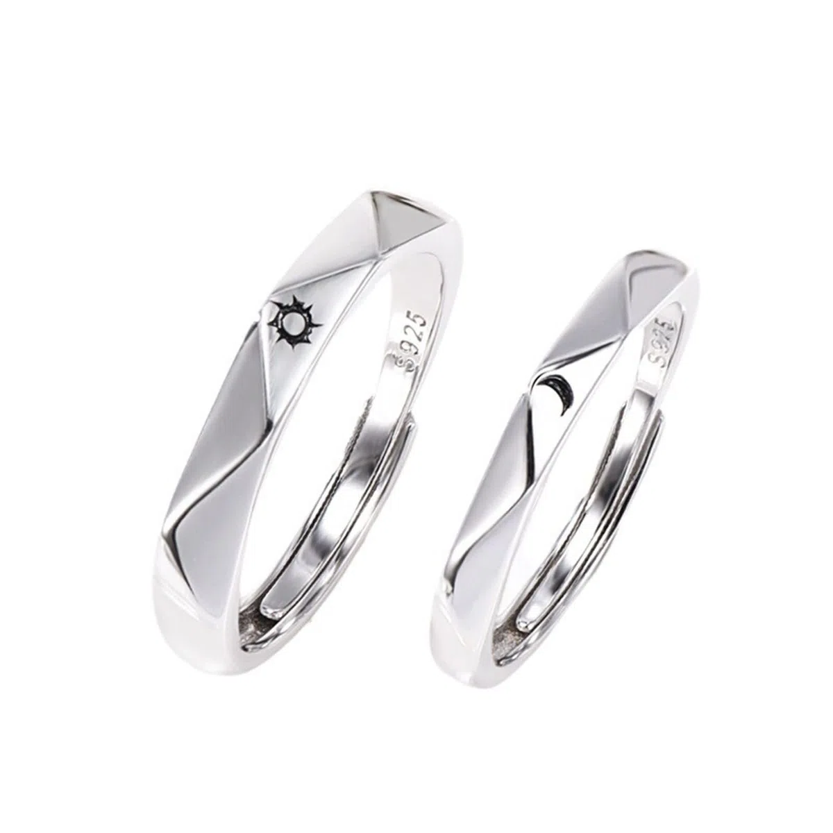 Anillo Plata de Ley Aniversario Pareja Grabado Personalizado, Sol y Luna, Anillos Mujer Plata Ajustables de Boda