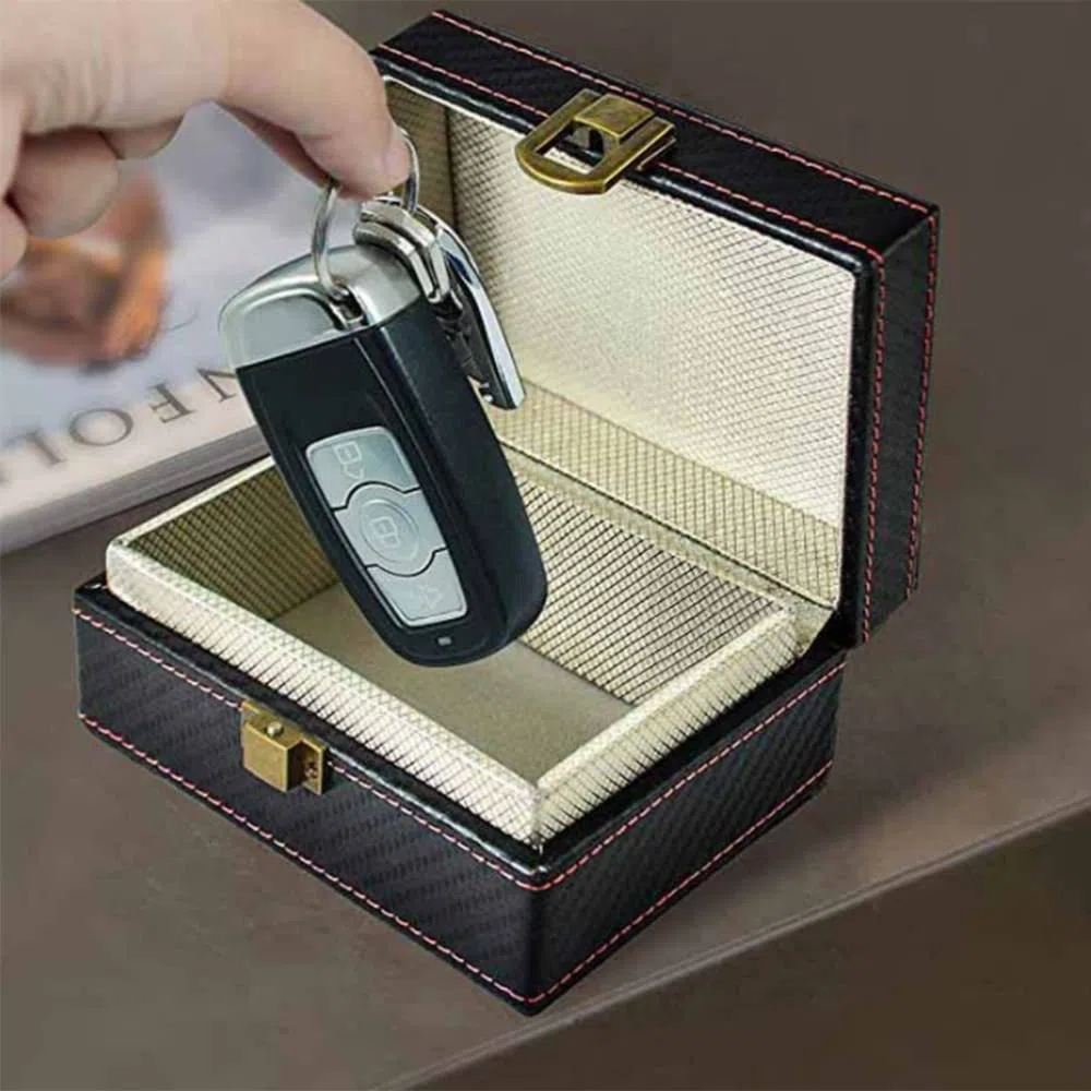 Faraday Caja para llaves de coche,caja de bloqueo de señales de llave de coche y bolsa para llaves sin llave,tarjetas de teléfonos móviles,bloqueador RFID,protector de señal de caja de almacenamiento