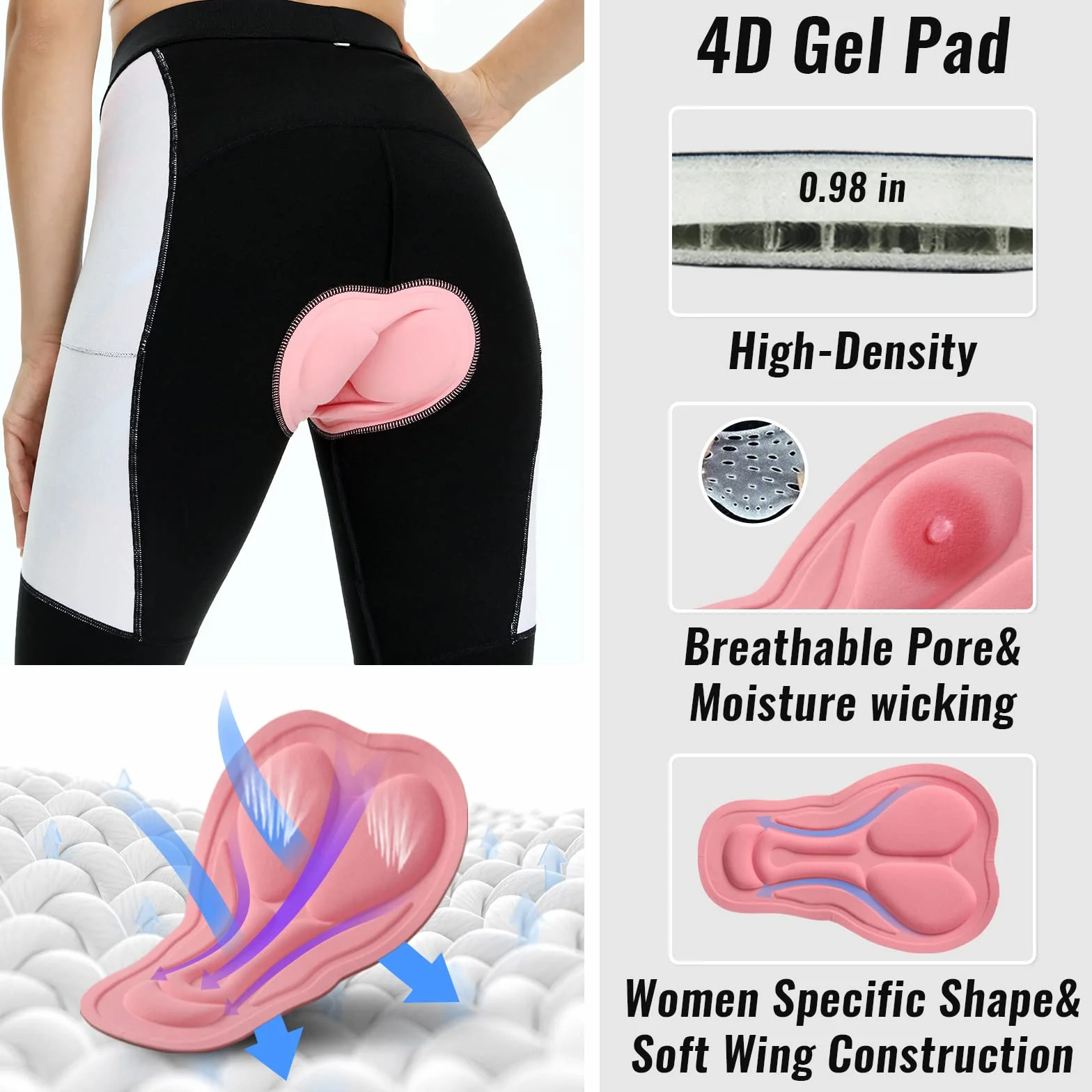 NICEWIN Pantalones de Ciclismo para Mujer, Acolchados, Largos, con Asiento Acolchado, 4D, térmicos, Largos, Transpirables, de Secado rápido, elásticos, para Ciclismo