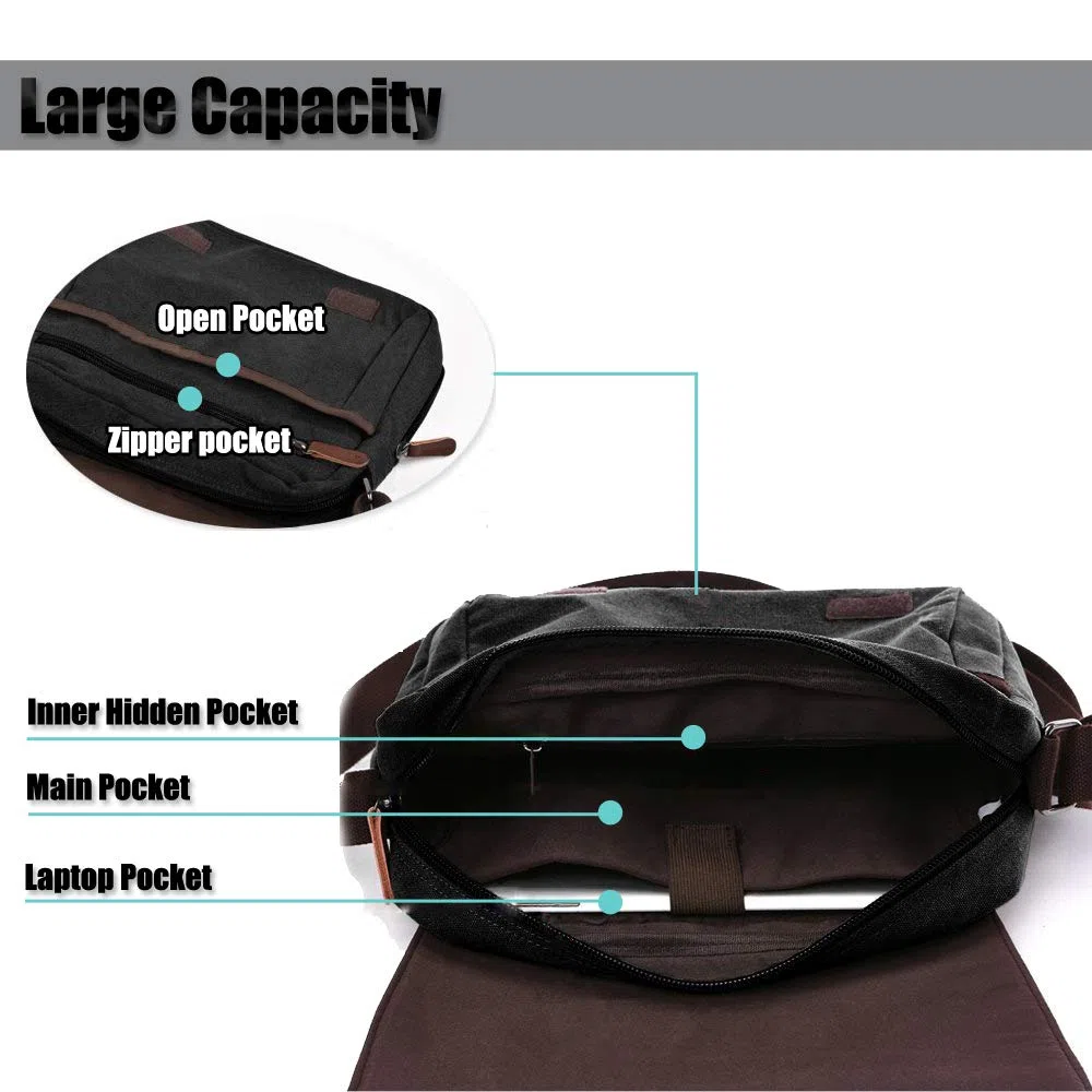 LOSMILE Bolsos Bandolera de Hombres, Bolso de Hombro de Lona, Bolsas Mensajero para portátiles, Bolsas Escolares, Trabajo y Escuela.