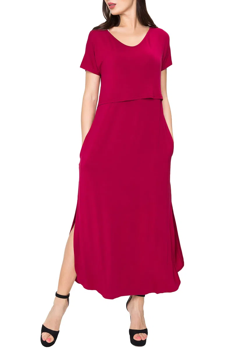 Smallshow Vestido De Lactancia para Mujer Vestido Largo Split Dress De Maternidad