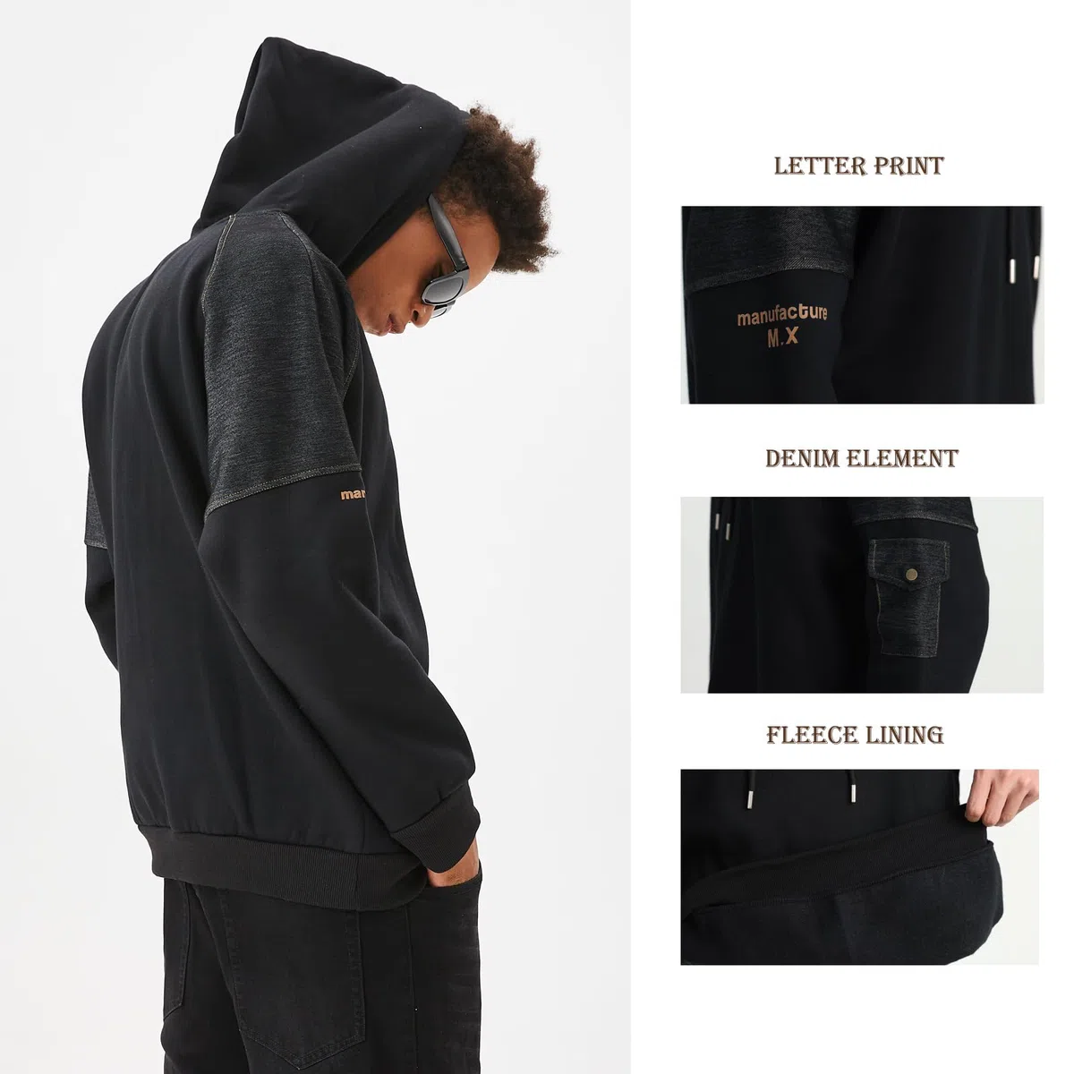 Moshtashio Sudaderas Hombres con Capucha Negra Deportiva Hoodie Casual Americana Techwear Invierno
