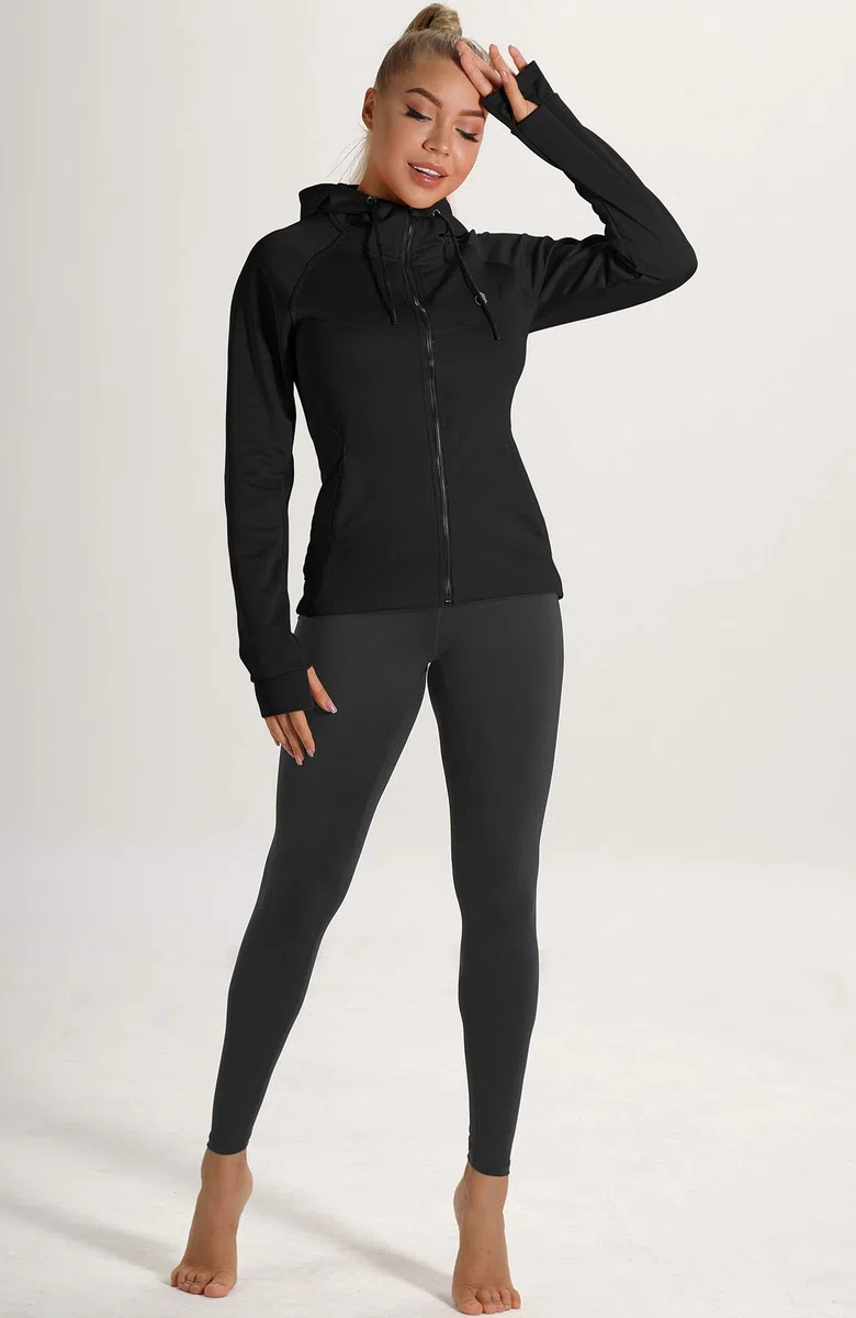 icyzone Camiseta Deportiva de Manga Larga Cremallera Chaqueta Deportiva para Mujer para Running Fitness