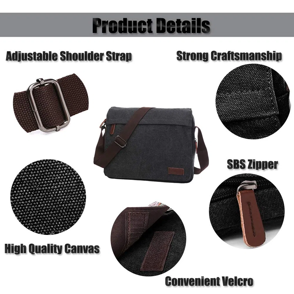 LOSMILE Bolsos Bandolera de Hombres, Bolso de Hombro de Lona, Bolsas Mensajero para portátiles, Bolsas Escolares, Trabajo y Escuela.