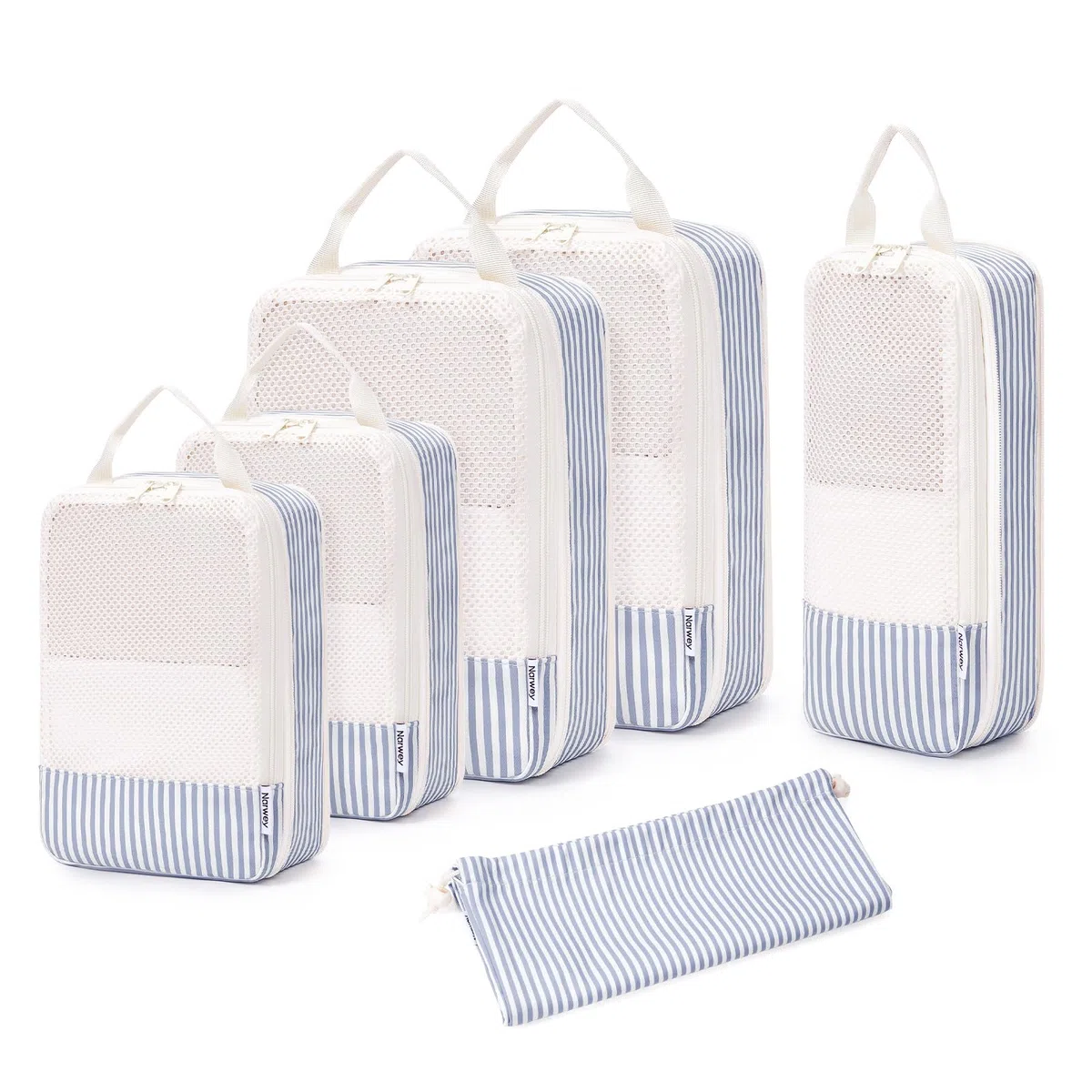 Narwey 6 Sets Compresión Organizador Maleta, Packing Cubes Compression, Bolsas Viaje para Mochila y Maleta, Cubos Organizadoras Maletas Travel Essentials Accesorios Viaje (rayas azul grisáceo)