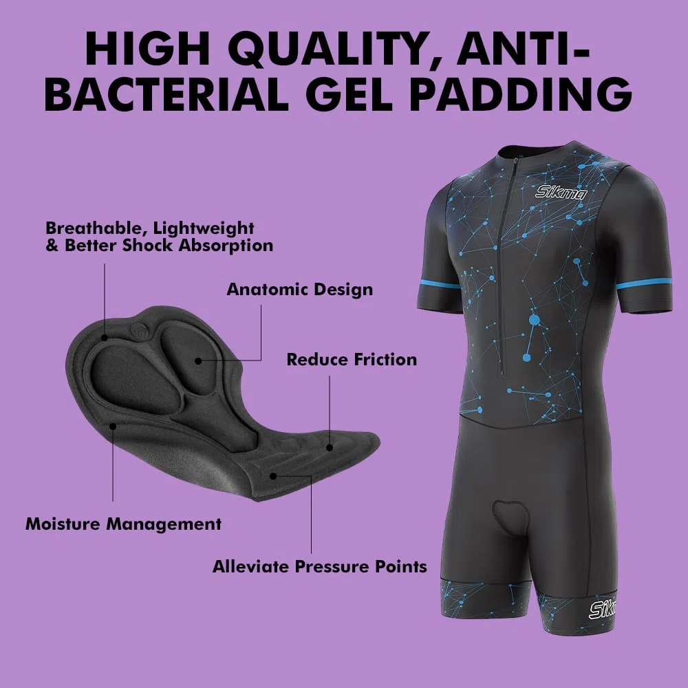Traje de ciclismo para hombre, acolchado de gel, de una pieza, diseño sublimado