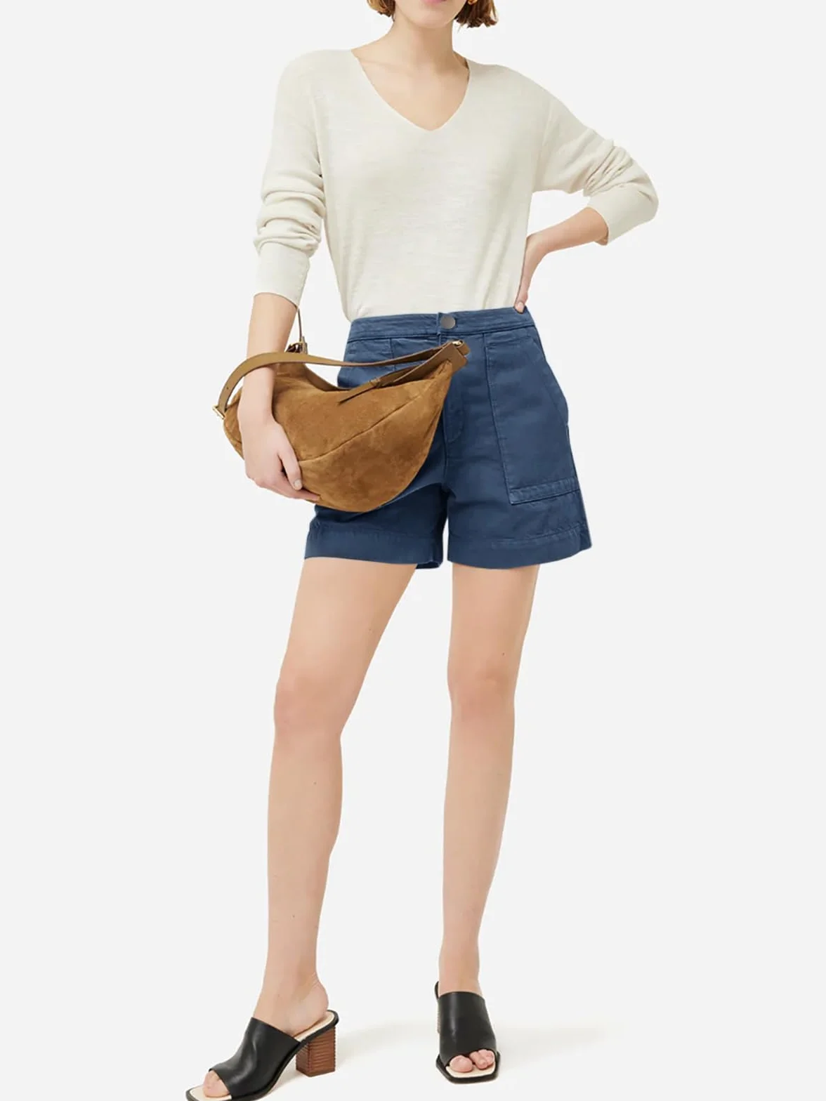 Cicy Bell Pantalones vaqueros cortos de verano para mujer, pantalones vaqueros cortos holgados, cintura alta, pantalones vaqueros anchos básicos con bolsillos