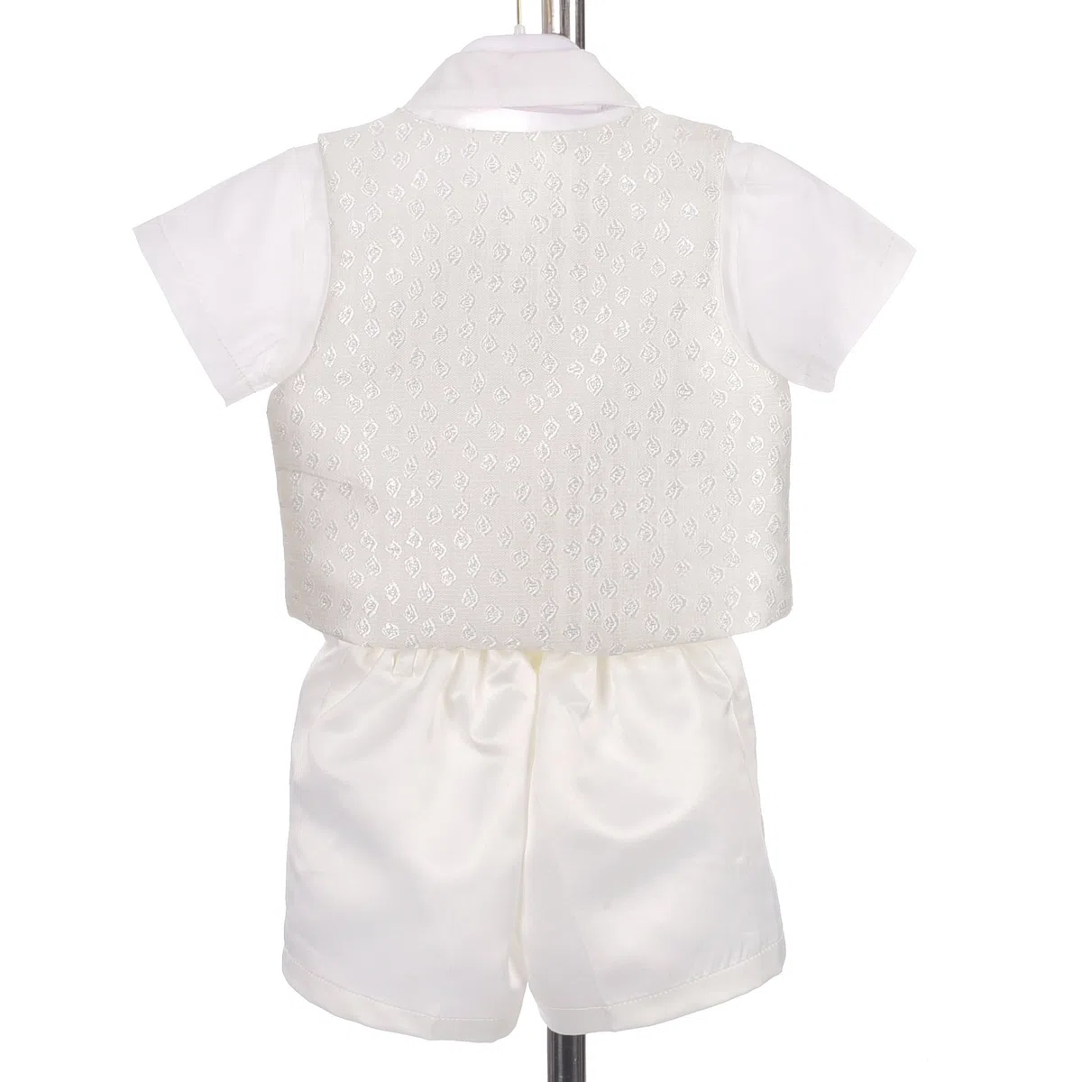 Lito Angels 4 Piezas Saten Ropa de Bautizo Traje de Bautismo para Bebe Niño, con Gorro Capó, Manga Corta, Blanco, A