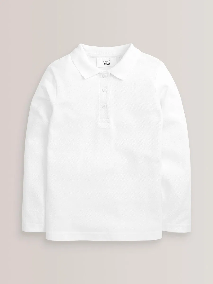 NEXT Niñas Pack de 5 Polos Escolares de Manga Larga y Corte estándar 100% algodón