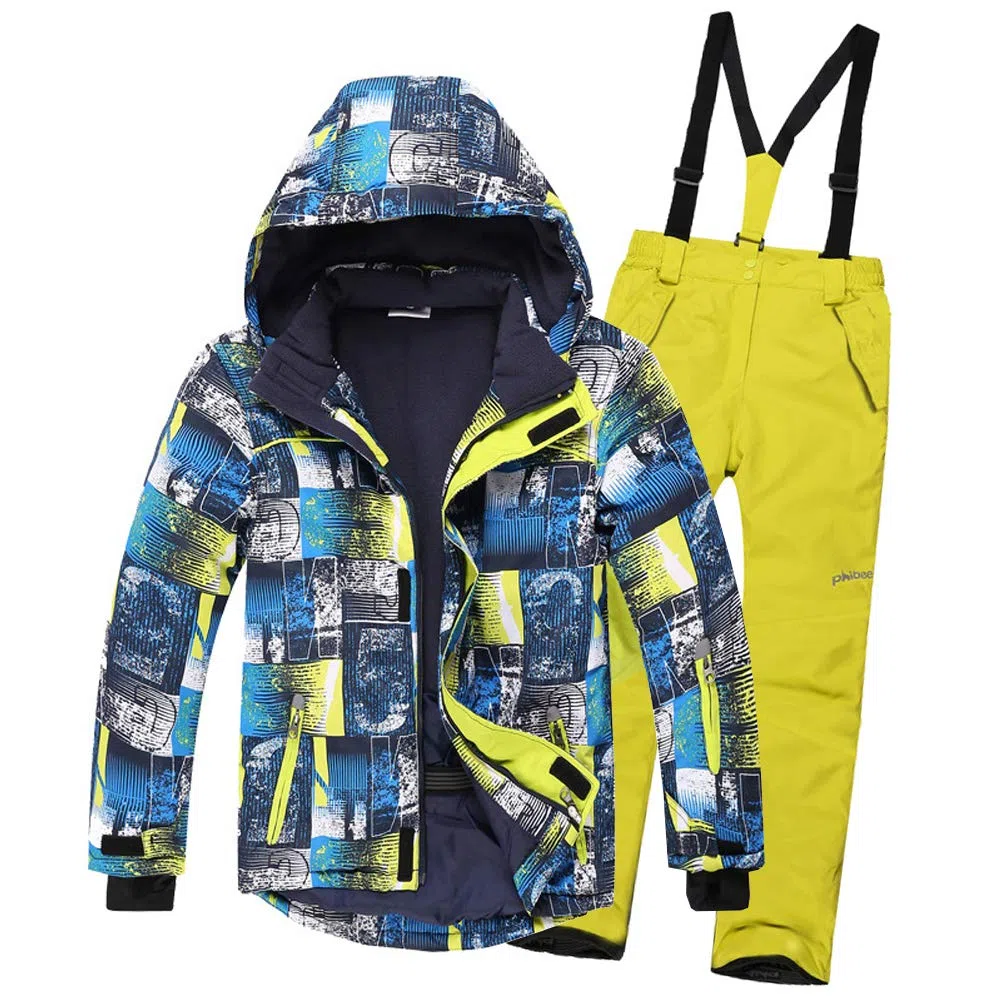 Niños Traje de Esquí 5000mm Chaqueta Impermeable Soft Shell para Nieve Peto de Nieve Conjunto Caliente de 2 Piezas