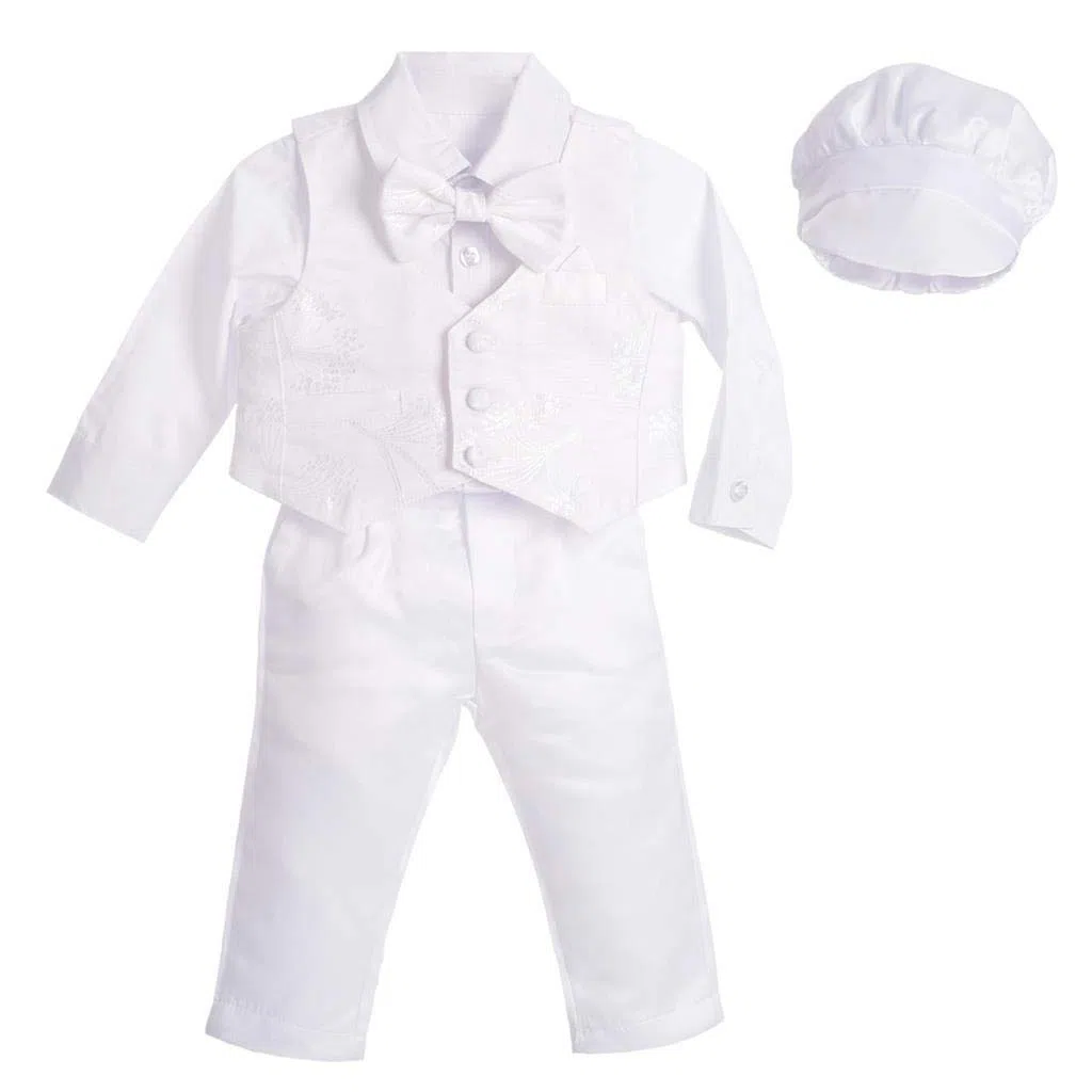 Lito Angels Ropa Traje de Bautizo Blanco para Bebe Niño, con Gorro Capó, Manga Larga, Floral