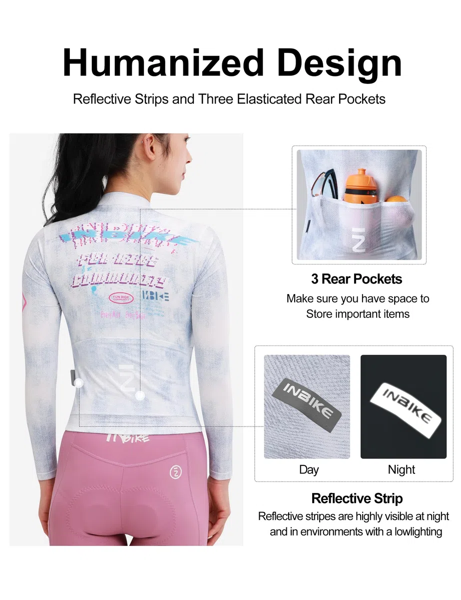 INBIKE Maillot Ciclista Bici Ciclismo Camiseta Mujer Manga Larga con 3 Bolsillos Transpirable Secado rápido Ciclismo WW585