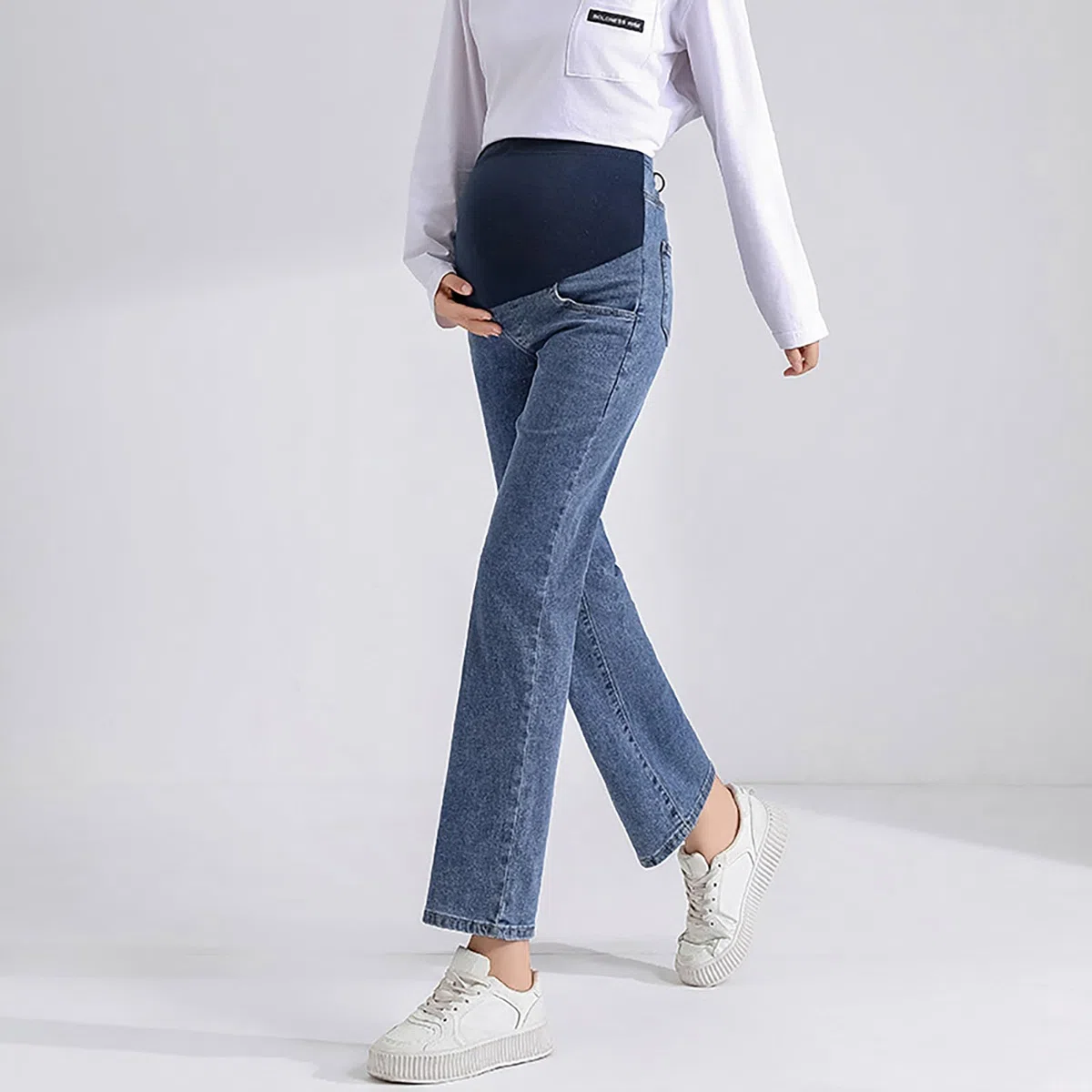 Pantalones de maternidad de invierno para mujer, con soporte abdominal elástico, pantalones vaqueros para embarazadas, ajuste holgado, pantorrilla media, cómoda ropa de ocio al aire libre, ropa