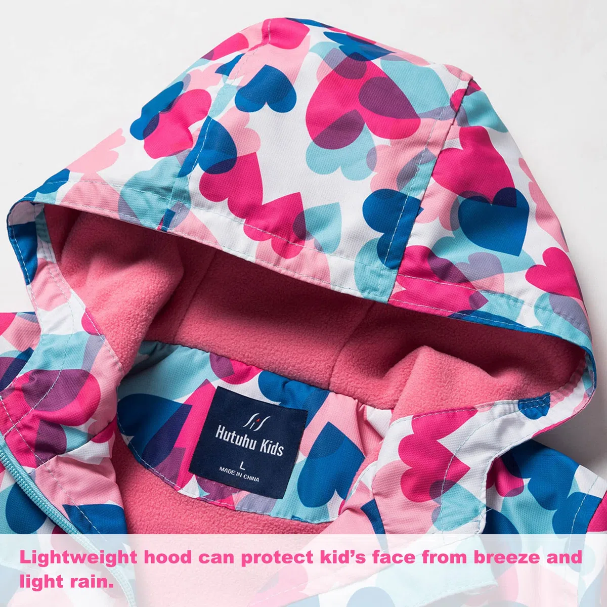 Fewlby Chaqueta Impermeable con Capucha para Niña, Cortavientos con Forro Polar Ligera Abrigo Prueba de Viento Chubasquero Primavera Otoño Abrigos Deportivos 3-10 Años