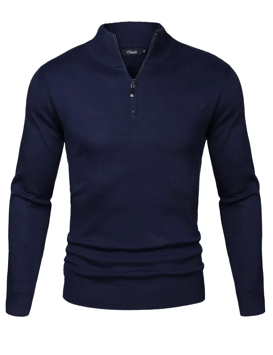 iClosam Men's Quarter Zip Knitted Pullover Regular Fit with Stand-Up Collar