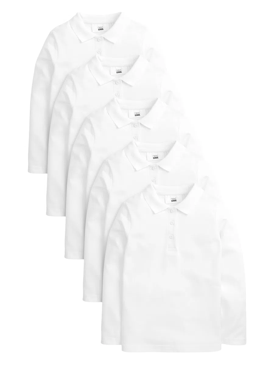 NEXT Niñas Pack de 5 Polos Escolares de Manga Larga y Corte estándar 100% algodón