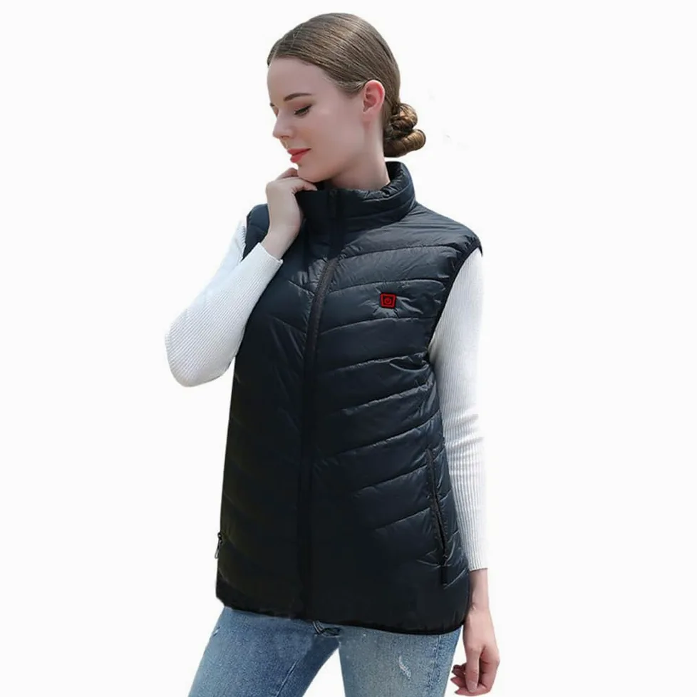 Monave Chaleco calefactable Mujer,Chaqueta Calefactable con 9 Elementos de Calefacción de Fibra de Carbono 3 Niveles de Temperatura Control de Doble Botón Negro