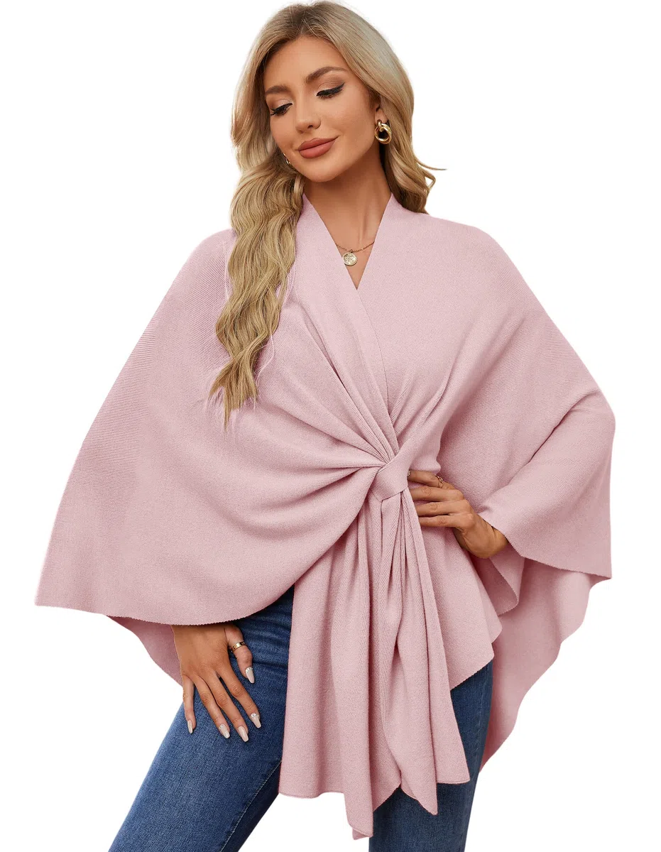 PULI Elegante poncho de punto para mujer, capa frontal abierta, versátil, con solapa