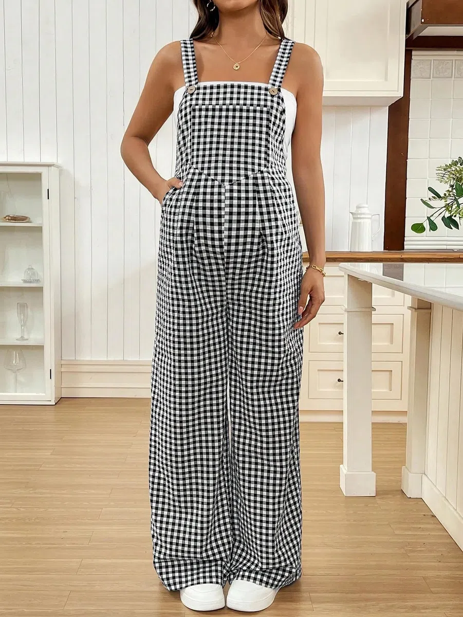 Mono de Maternidad para Mujer, Cuadros Casual Cómodo Mono Mujer Elegante Peto Jumpsuit Primavera Pantalones Tallas Grandes Holgados de Pierna Ancha Pantalones