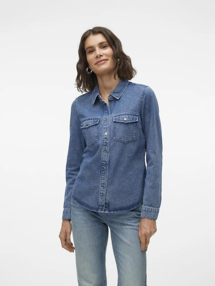 Vero Moda Vmjennie LS Denim Shirt Mix Noos Camisa Vaquera Mujer