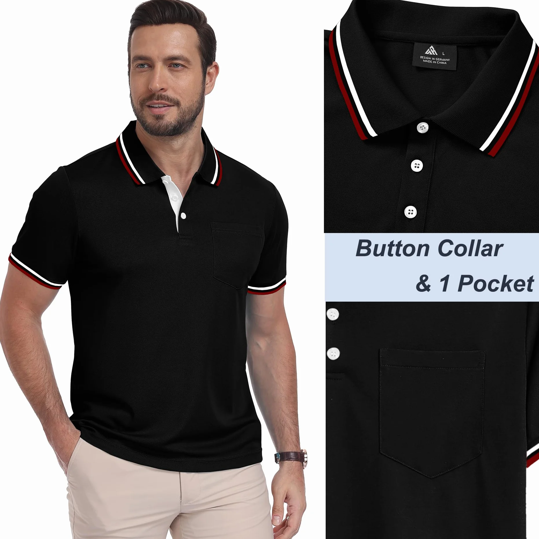 ZITY Polo para Hombre Paquete de 3 Polo Manga Corta Camiseta Golf Trabajo Transpirable Camiseta Informal con Bolsillo Verano Tres Piezas T Shirt para Vacaciones